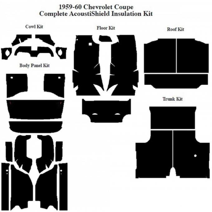 Chevy Impala Insulation, QuietRide, AcoustiShield, CompleteKit, Coupe, 1959-1960