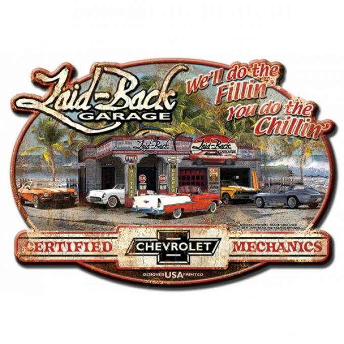 Laid Back Dream Chevy Garage Tin Sign 15 1/2"" X 21 3/4"