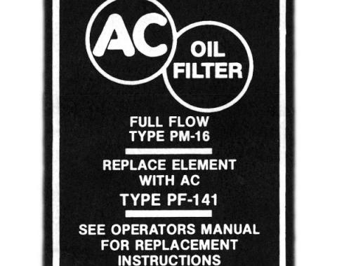 Full Size Chevy Oil Filter Decal, Canister PF141, 1958-1964