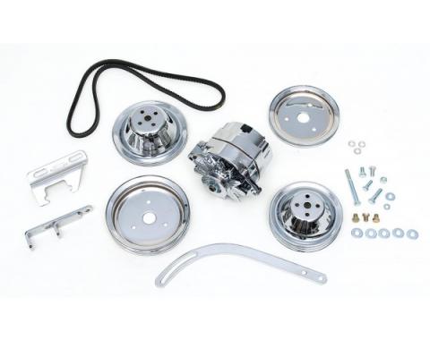 Chevy Alternator Conversion Kit, Small Block, Single Groove Pulleys, For Cars With Short Water Pump & Stock Exhaust Manifolds, 1955-1957