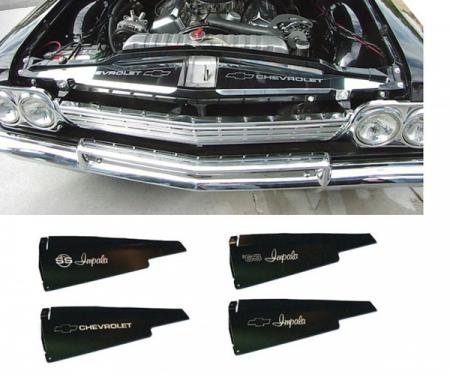 Full Size Chevy Core Support Filler Panels, Black, With Logo/Design, 1963