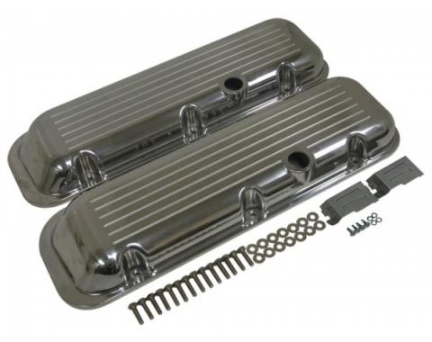 Chevy Big Block Valve Covers, OE Style Ball Milled Polished Aluminum, 1965-1995