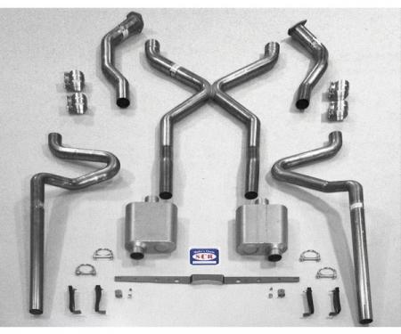 Chevy SCR "X" Quickflow Performance Dual 2-1/2" Exhaust System, For Use With 3/4 Length Shorty Headers & Spring Pocket kit, Aluminized, Small Block, 1955-1957