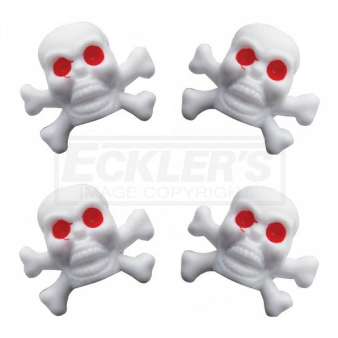 Full Size Chevy Valve Stem Caps, Skull, White, 1949-1954