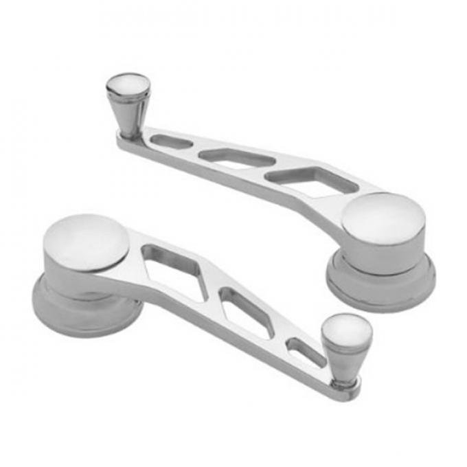 Window Crank Handles, Lokar Windowed Billet Aluminum, Pair, Polished, GM 1955-1957