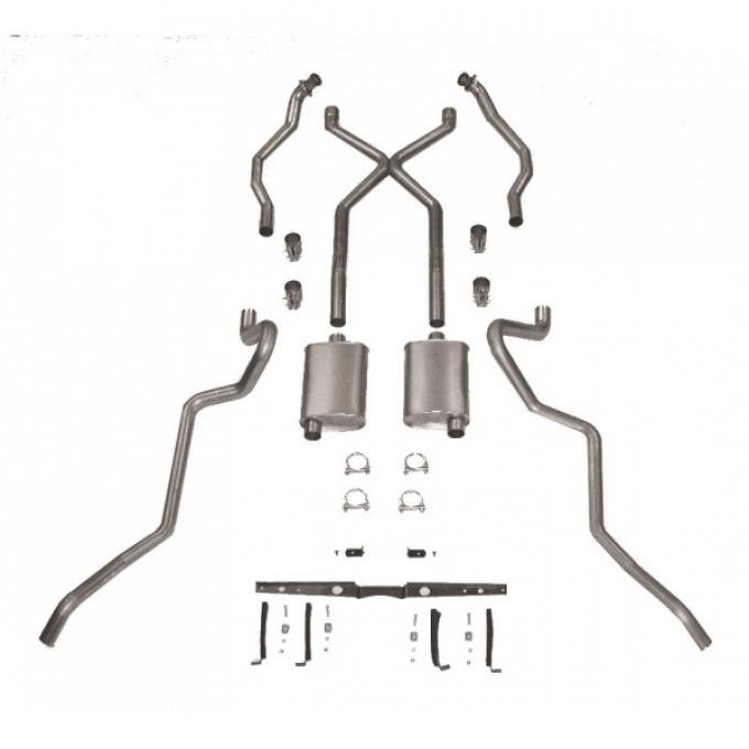 Chevy SCR "X" Turbo Performance Dual 2-1/2" Exhaust System,For Use With 2-1/2" Rams Horn Exhaust Manifolds, Stainless Steel, Small Block, 1955-1957