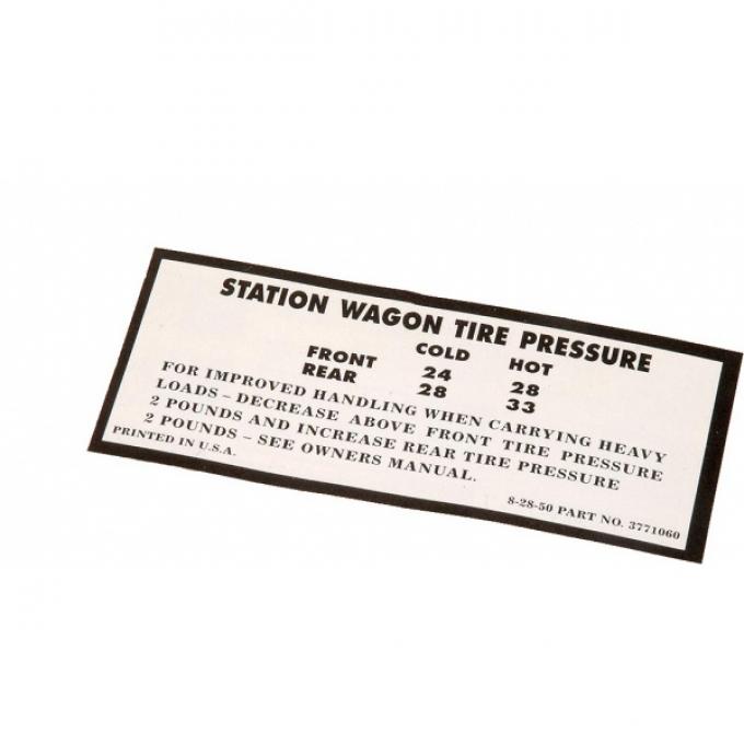 Chevy Tire Pressure Decal, Station Wagon, 1950-1954