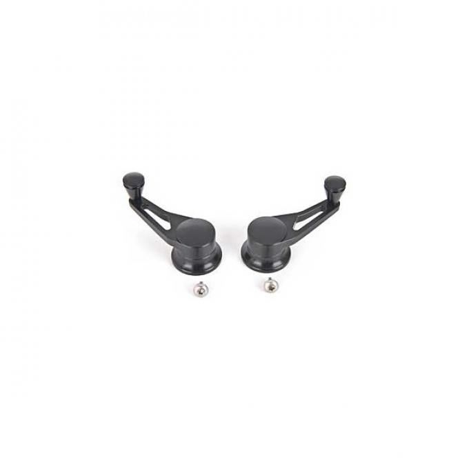 Vent Window Crank Handles, Lokar Windowed Billet Aluminum, Pair, Midnight Black, GM 1955-1957