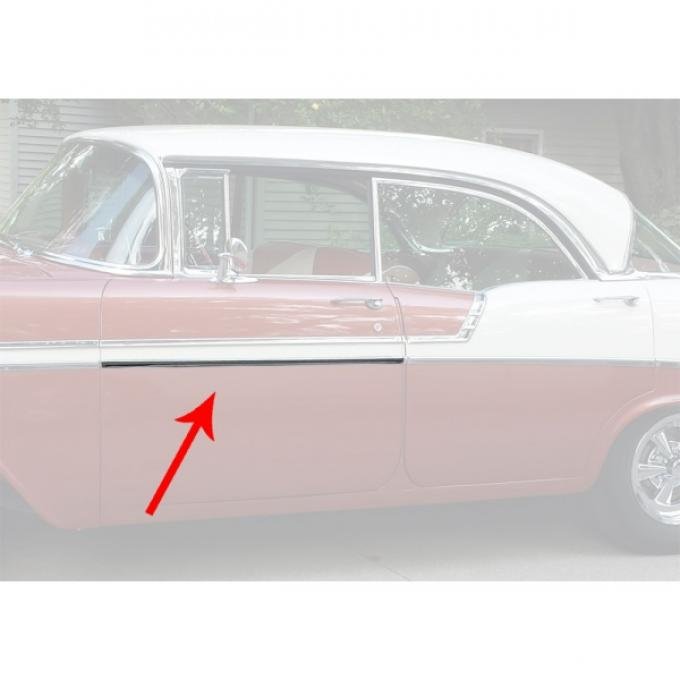 Chevy Front Door Molding, Bel Air, Left Lower Or Right Upper, For 4-Door Hardtop, Show Quality, 1956