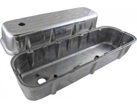 Chevy Big Block Valve Covers, Flamed Polished Aluminum, 1965-1995