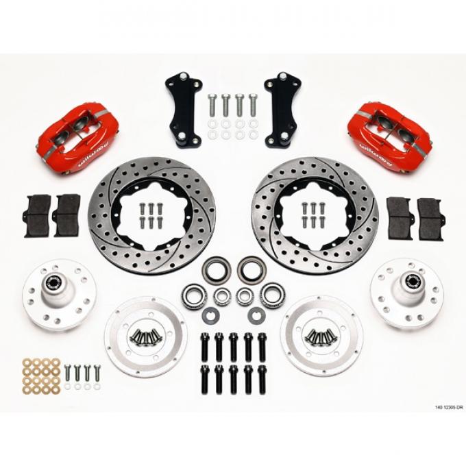 Chevy Wilwood Front Disc Brake Kit, Drop Spindle, Red Powder Coat Caliper, SRP Rotor,11.00", Forged Dynalite Pro Series 55-57