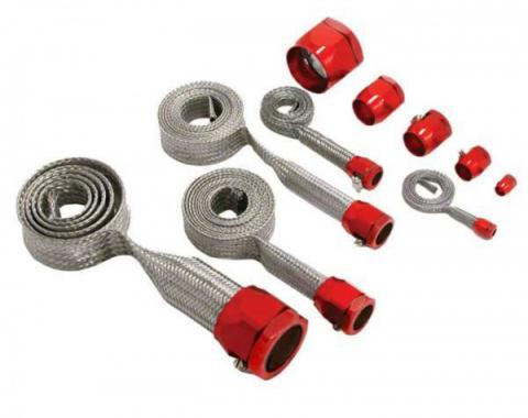 Chevy Hose Cover Kit, Universal, Stainless Steel, With Red Clamps