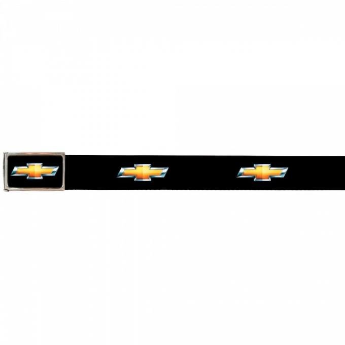 Web Belts, Up to 46'' Waist, Chevy Gold Bowtie Logo, Logo On Belt, Without Bottle Opener