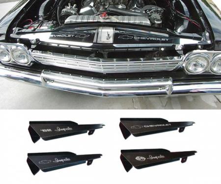 Full Size Chevy Core Support Filler Panels, Polished, With Logo/Design, 1962