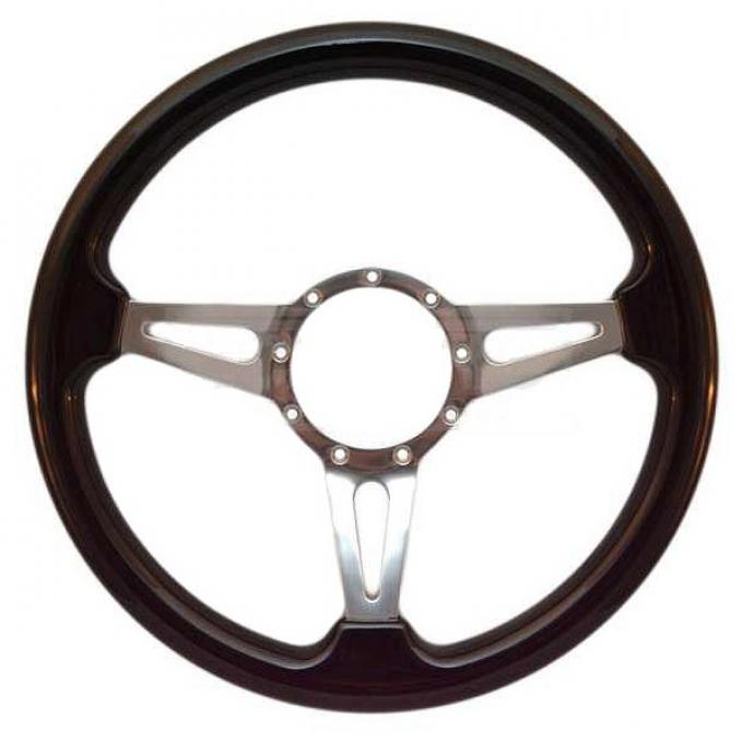 Full Size Chevy Steering Wheel, Volante S9, Black Ash Wood Finish, 1958-1984