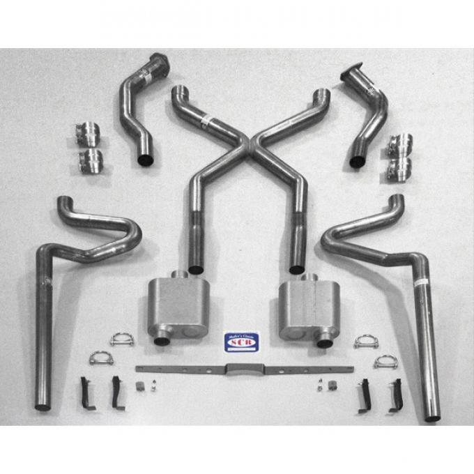 Chevy SCR "X" Quickflow Performance Dual 2-1/2" Exhaust System, For Use With 3/4 Length Shorty Header & Spring Pocket Kit, Stainless Steel, 1955-1957