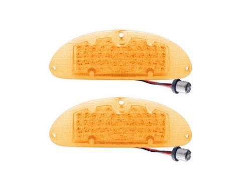 Chevy LED Parking Lights, Front, Plug-In, Amber Lenses, 1955