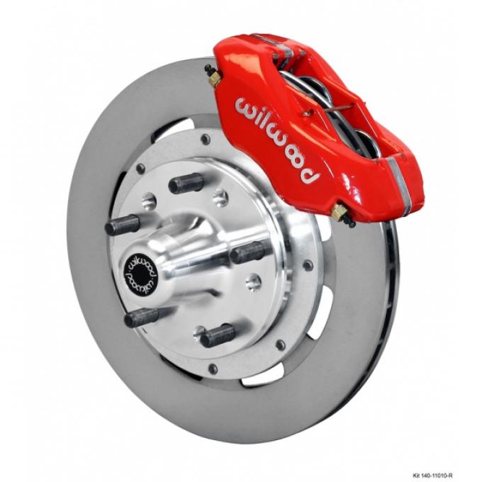 Chevy Wilwood Front Disc Brake Kit, Red Powder Coat Caliper, Plain Face Rotor,11.75,  Forged Dynalite Pro Serie, 1955-1957