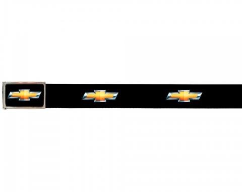 Web Belts, Up to 28'' Waist, Chevy Gold Bowtie Logo, Logo On Belt