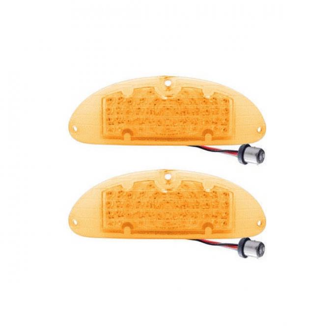 Chevy LED Parking Lights, Front, Plug-In, Amber Lenses, 1955