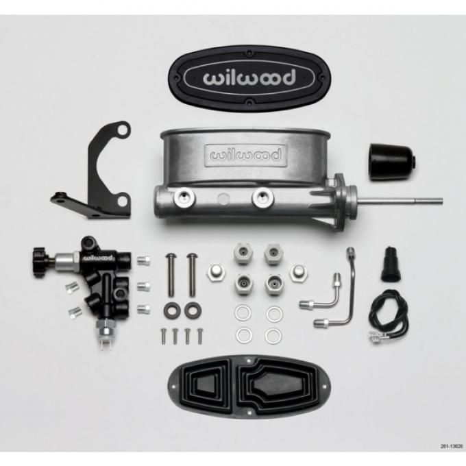 Chevy Wilwood Master Cylinder Kit, Bare Aluminum Tandem, with Bracket & Valve, 15/16" Bore 1955-1957