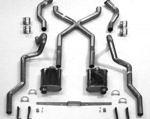 Chevy SCR "X" Turbo Performance Dual 2-1/2" Exhaust System,For Use With 3/4 Length Shorty Headers, Stainless Steel, Small Block, 1955-1957