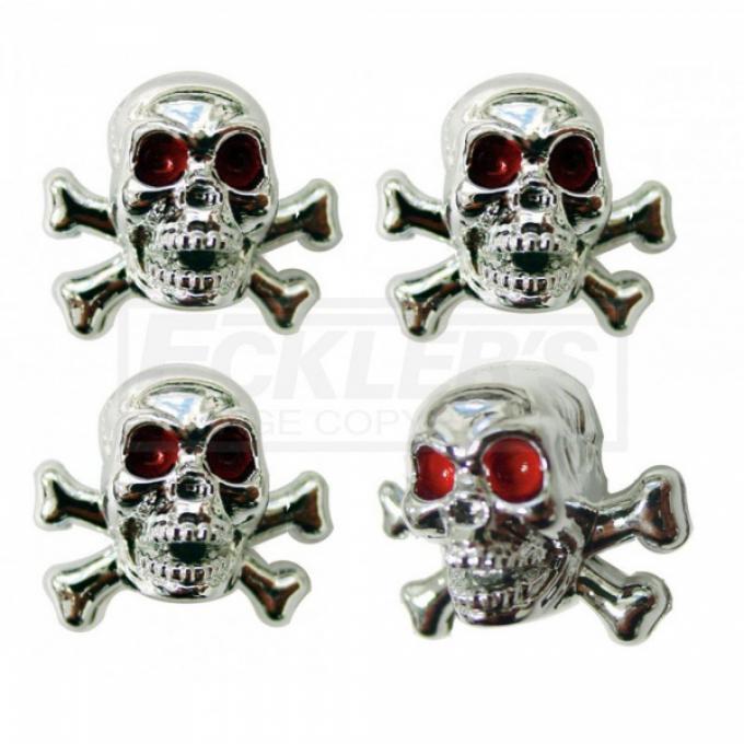 Full Size Chevy Valve Stem Caps, Skull, Chrome, 1949-1954