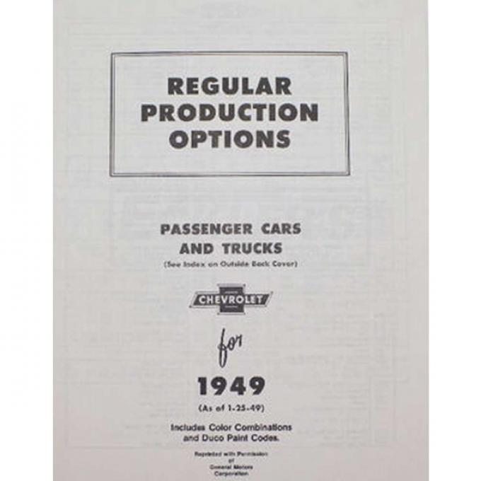 Early Chevy Regular Production Options Manual, 1949