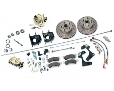 Chevy Compete Power Disc Brake Kit, With Drilled & Sweep Slotted Rotors, Front, 1955-1957