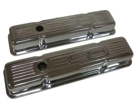 Chevy Small Block Chrome Valve Covers With 350 Logo, Short, 1958-1986