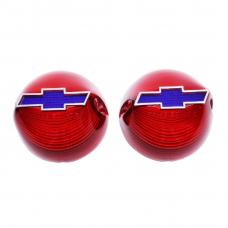 Trim Parts 56 Full-Size Chevrolet Red Tail Light Lens with Blue Bowtie and Chrome Trim, Pair A1380B