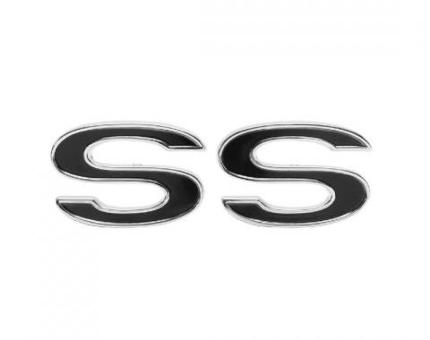 Trim Parts 69 Full-Size Chevrolet Front Fender Emblem, SS, Black, Pair 4621