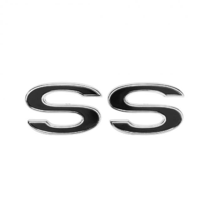 Trim Parts 69 Full-Size Chevrolet Front Fender Emblem, SS, Black, Pair 4621