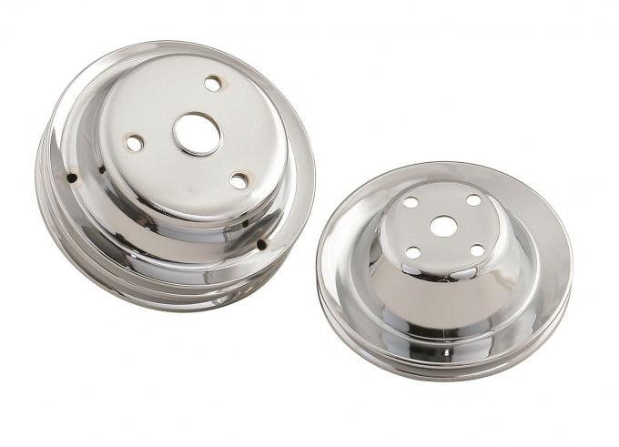 Mr. Gasket Chrome Pulley Set, Single Groove Upper, Double Groove Lower 4962