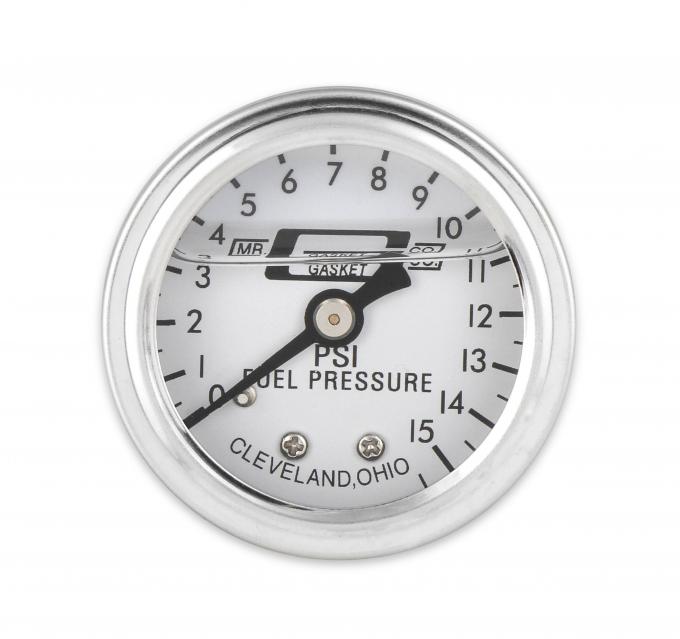 Mr. Gasket Fuel Pressure Gauge, 0-15 PSI, 1/2 Inch Diameter, Liquid Filled 1563