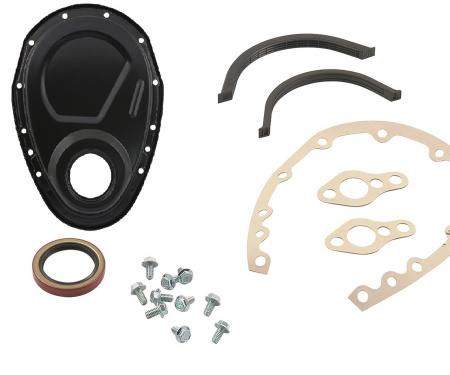 Mr. Gasket Timing Cover Kit, Flat Black, Small Block Chevy 4590BP