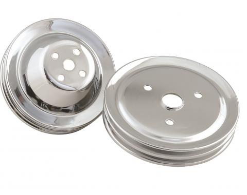 Mr. Gasket Chrome Pulley Set, Two Groove Upper & Lower Pulleys 4961