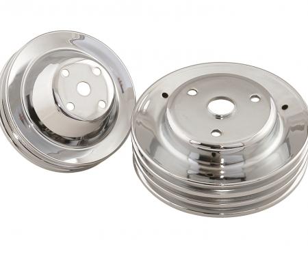 Mr. Gasket Chrome Pulley Set, Double Groove Upper, Triple Groove Lower 4963