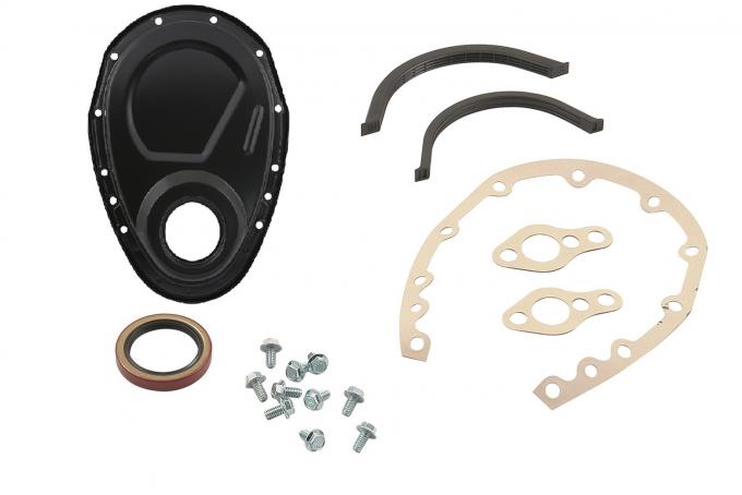 Mr. Gasket Timing Cover Kit, Flat Black, Small Block Chevy 4590BP