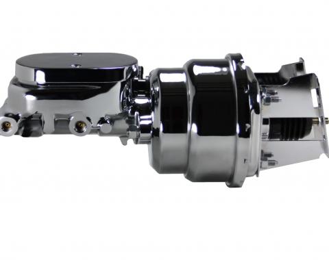 Leed Brakes 7 inch dual power booster, 1-1/8 inch bore flat top master (Chrome) 4L6