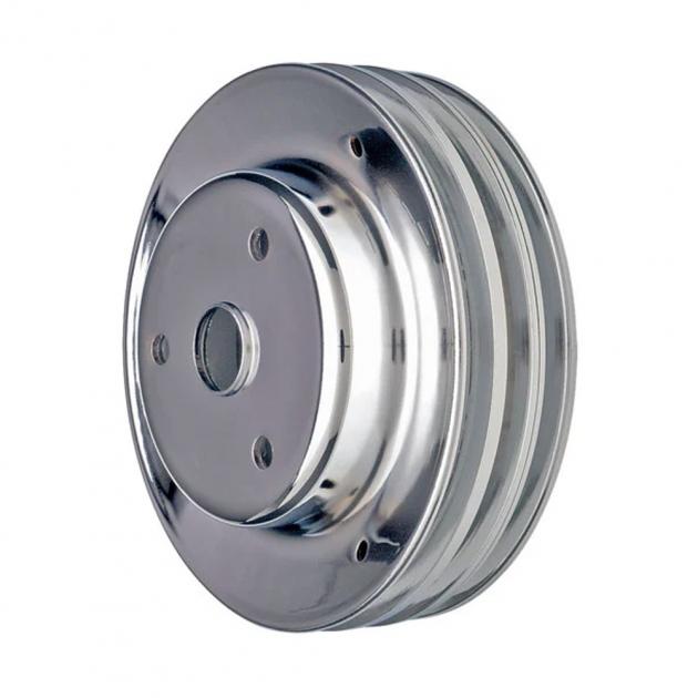 Aluminum Water Pump & Crankshaft Pulley Kit For SBC Chevy Long Water Pump - 1/2 Groove - Polished