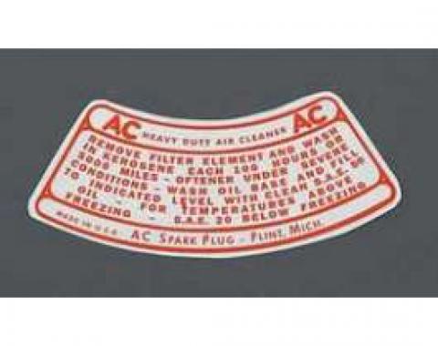 Chevy Air Cleaner Decal, 2-Barrel Carburetor, 8-Cylinder 1956-1957