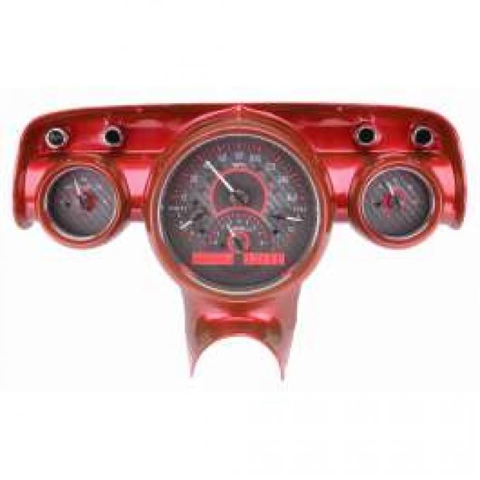 Chevy Analog Dash Gauges, Dakota Digital, Carbon Fiber With Red Display, 1957