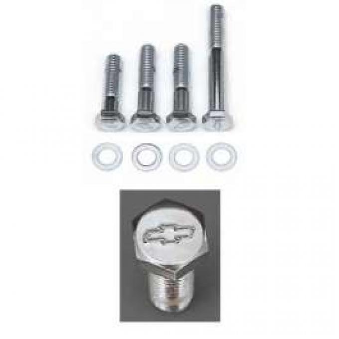 Chevy Bowtie Water Pump Bolt Set, Small Block With Short Water Pump, Chrome, 1955-1957