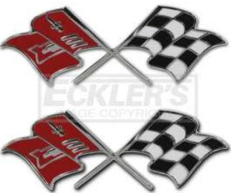 Chevy Fuel Injection Fender Emblems, Crossed-Flags, 1957