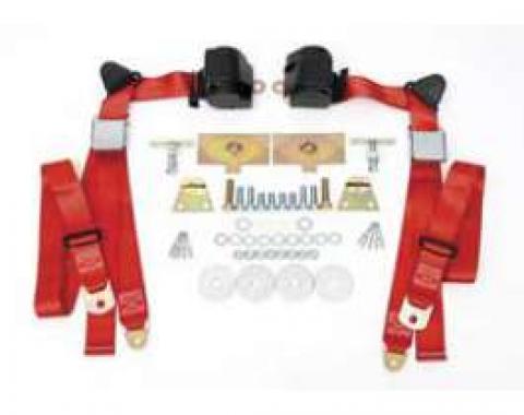 Chevy Shoulder Harness, Seat Belt Kit, 3-Point Retractable for Cars with Bench Seats, Red, 1955-1957