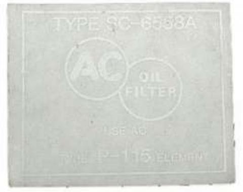 Chevy Oil Filter Canister Decal, For Cars With Factory Air Conditioning, Small Block, 1955