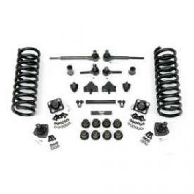 Chevy Front End Rebuild Kit With Original Power Steering, Urethane Bushings & 2 Lowering Springs, 1955-1957