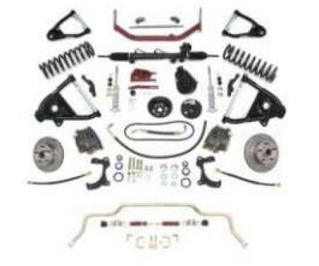 Chevy Complete Independent Front Suspension Kit, Big Block, With 2 Lowering Coil Springs And Drilled, Sweep Slotted Rotors, 1955-1957