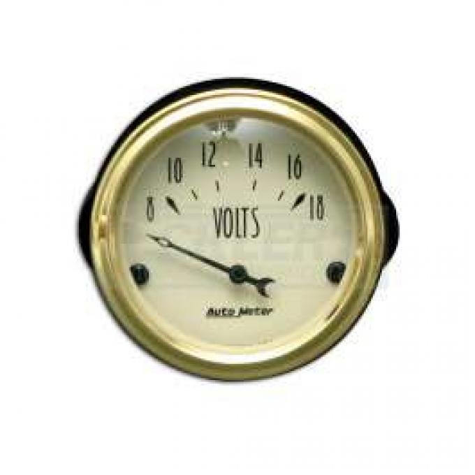 Chevy Custom Voltmeter, Beige Face, With Black Needle, AutoMeter, 1955-1957